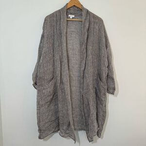 Pure J. Jill Cardigan Women's Medium Petite Gray Linen Open Front 100% Linen
